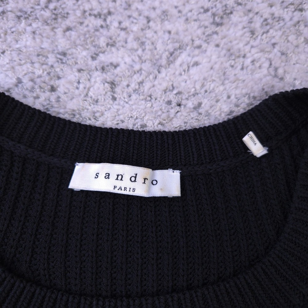 Sandro Paris Sweater Womens 2 Knit Layered Look Knit Scoop Neck Black Pullover - Picture 6 of 11